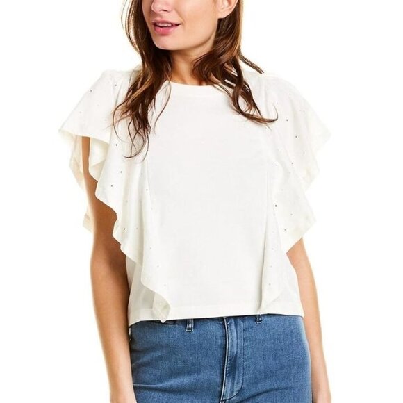 Madewell Texture & Thread Holepunch Flutter Top White Eyelet Shirt Tee Basic S - Picture 1 of 7